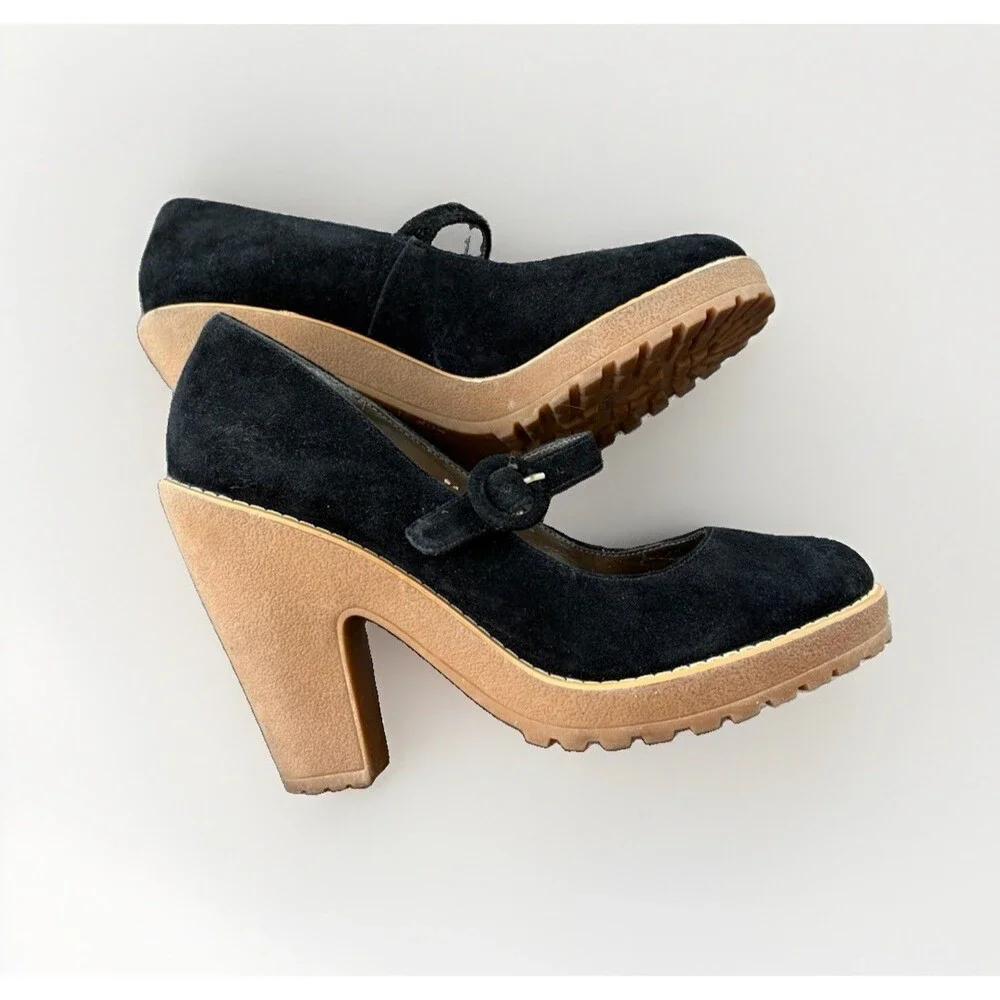 Steve Madden Meliny Black Suede Platform Mary Jane Chunky Heel Pumps Shoes 9.5
